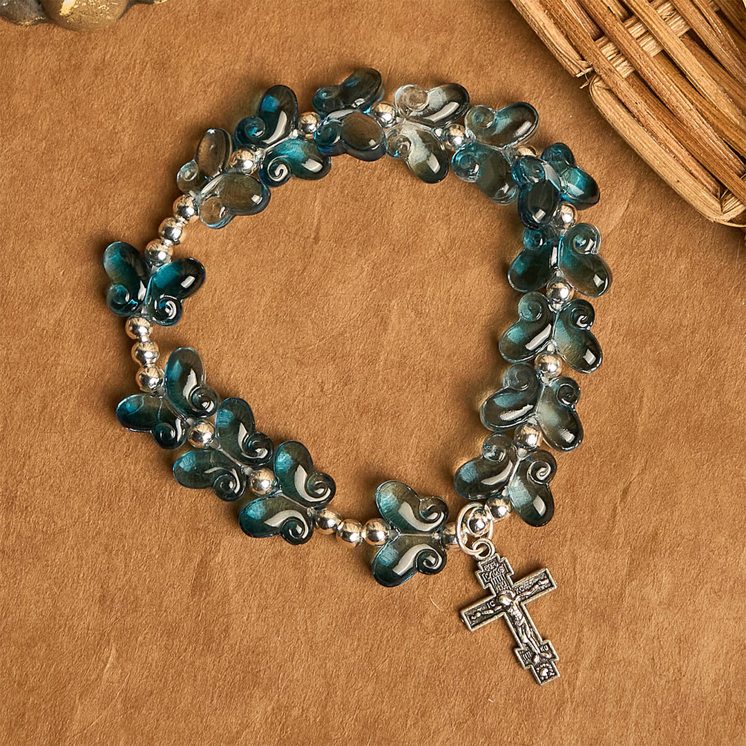 Christianartworkshop Wings of Devotion Shimmering Blue Butterfly Prayer Bracelet, Animal Rosary - image 15