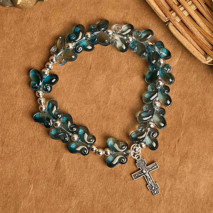 Christianartworkshop Wings of Devotion Shimmering Blue Butterfly Prayer Bracelet, Animal Rosary - image 15