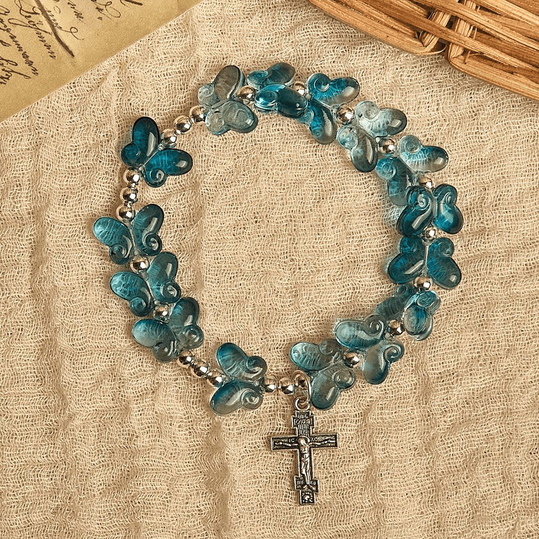 Christianartworkshop Wings of Devotion Shimmering Blue Butterfly Prayer Bracelet, Animal Rosary - image 14