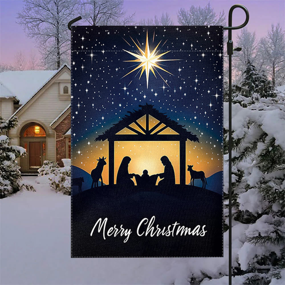 Christianartworkshop Bethlehem Star & Holy Family Christmas Garden Flag: Merry Christmas Display - image 1