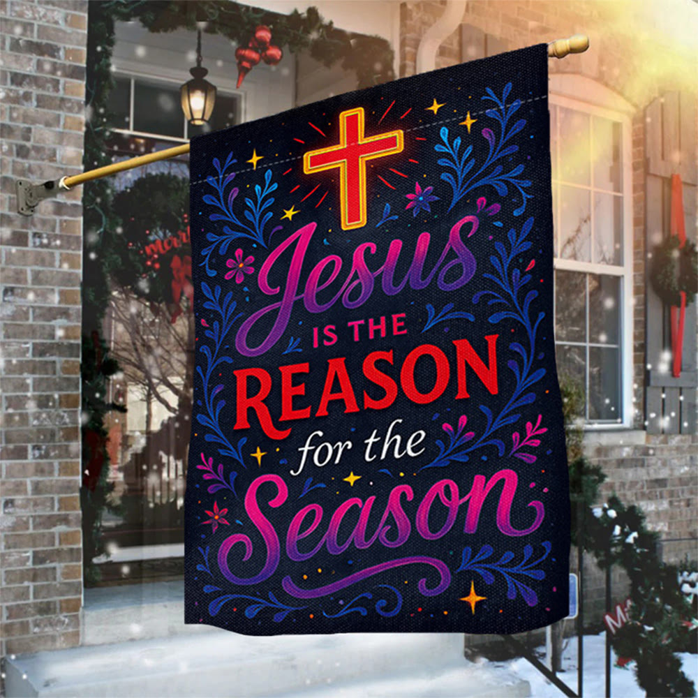 Christianartworkshop Vibrant Lettering Jesus is the Reason Cross Garden Flag - image 1