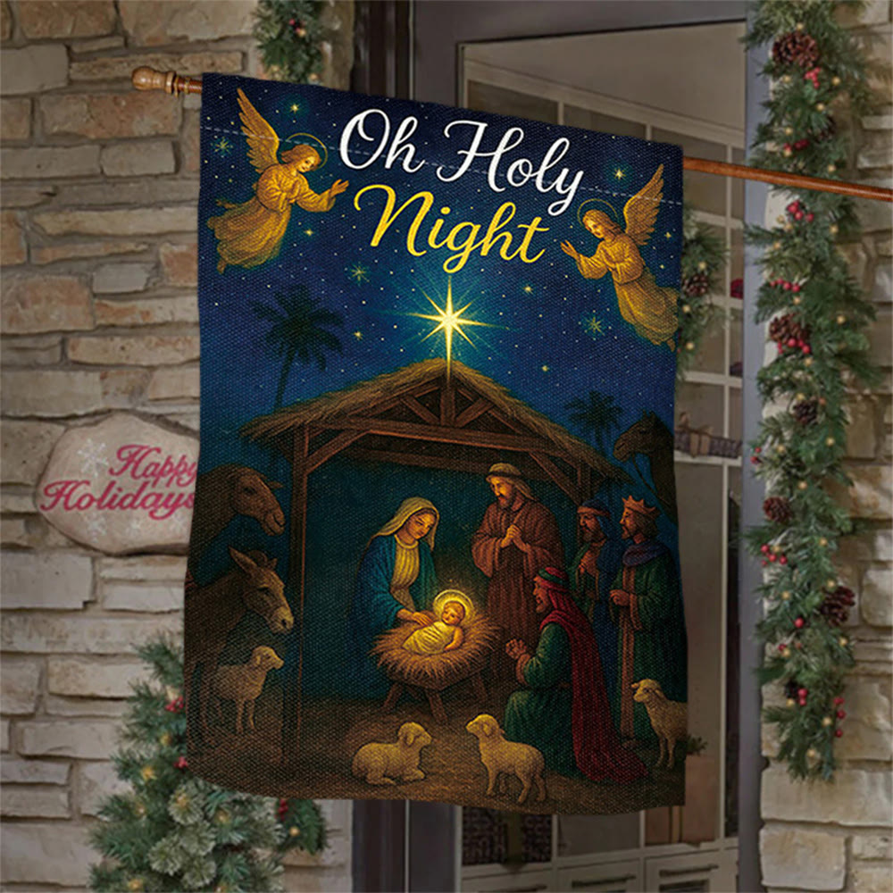 Christianartworkshop Oh Holy Night Nativity Garden Flag with Angels & Star: Christmas Faith Decor - 90×150cm (3×5 ft.) - image 0