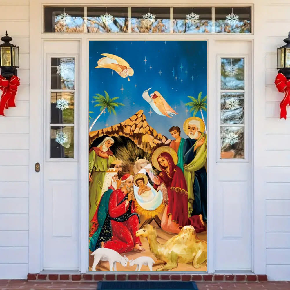Christianartworkshop Vibrant Nativity Scene Door Curtain: Angels, Wise Men & Holy Family - image 2