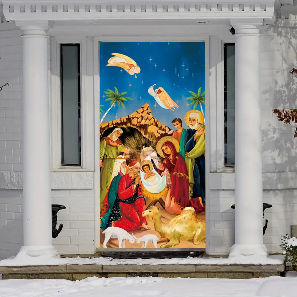 Christianartworkshop Vibrant Nativity Scene Door Curtain: Angels, Wise Men & Holy Family - image 1