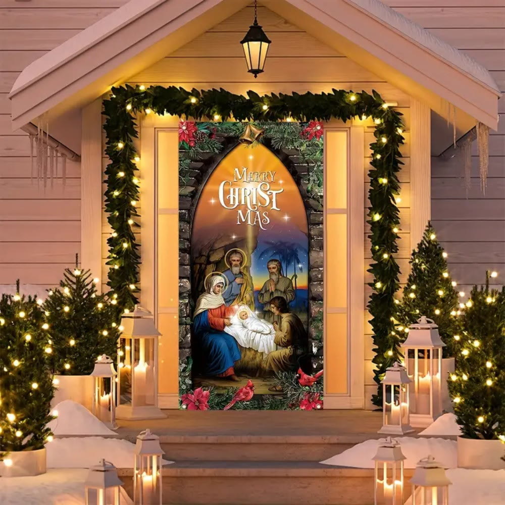 Christianartworkshop Illuminated - Style Holy Family Door Curtain: Nativity Christmas Decor - 90*180cm - image 0