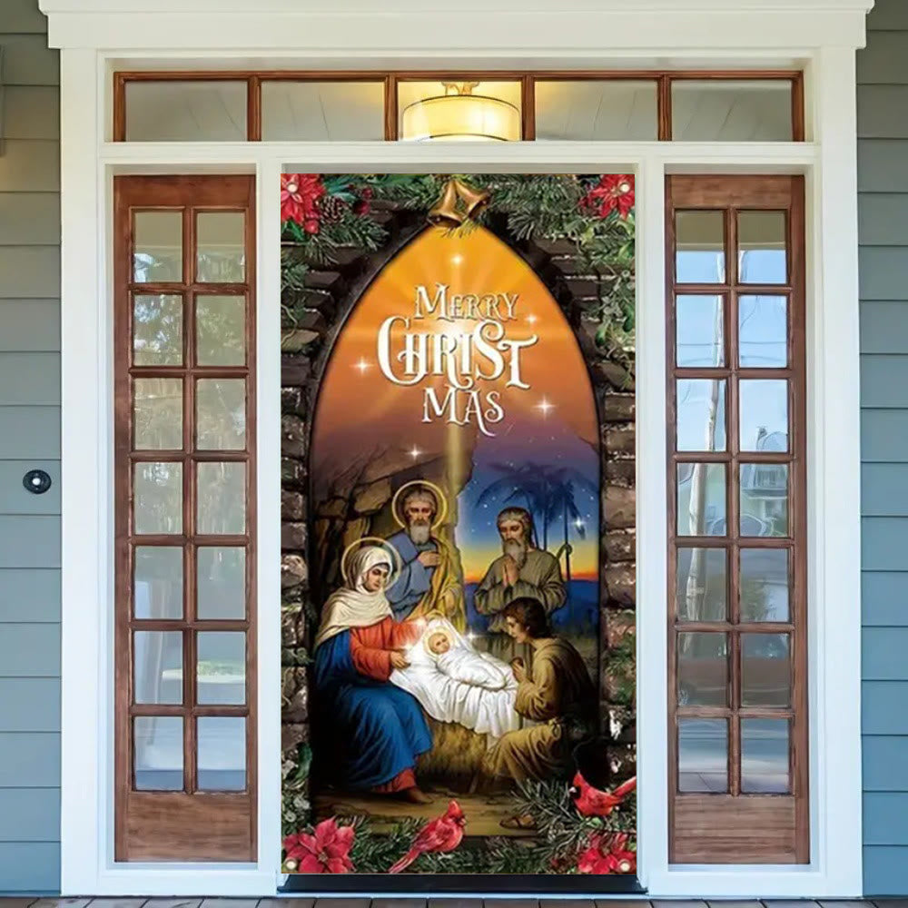 Christianartworkshop Illuminated - Style Holy Family Door Curtain: Nativity Christmas Decor - image 1
