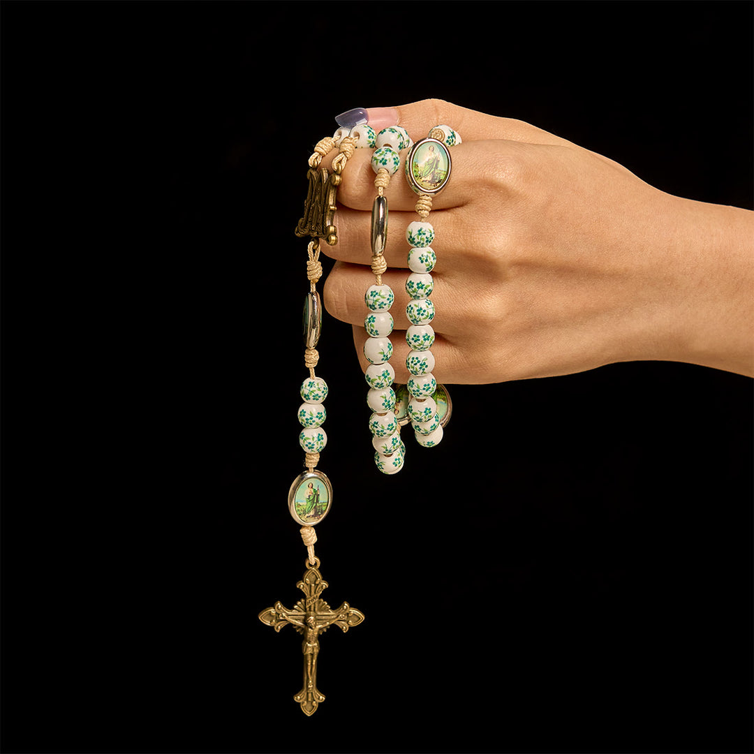 Christianartworkshop Graceful Green Floral Beads Marian Rosary with St. Jude Charm - image 1