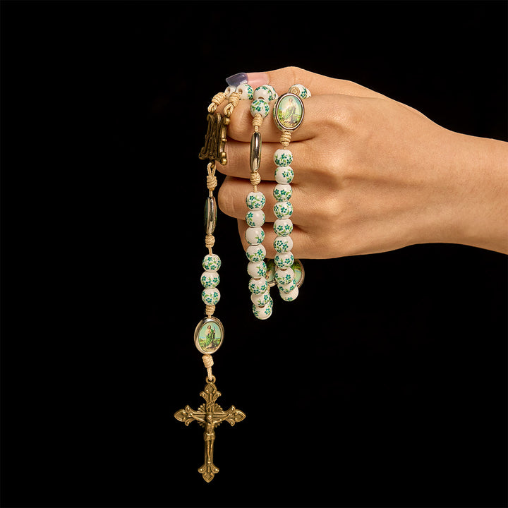 Christianartworkshop Graceful Green Floral Beads Marian Rosary with St. Jude Charm - image 1