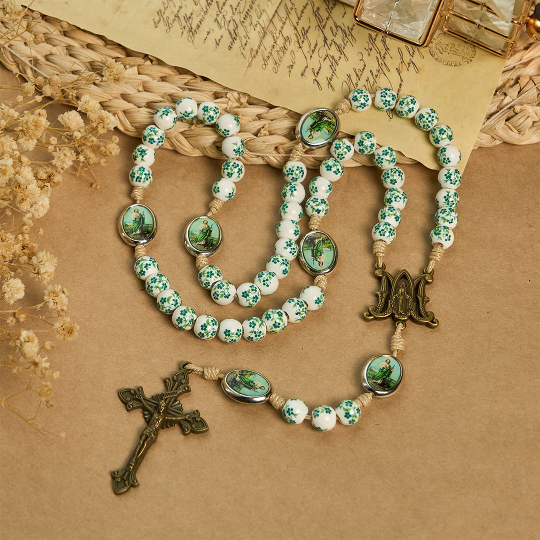 Christianartworkshop Graceful Green Floral Beads Marian Rosary with St. Jude Charm - image 3