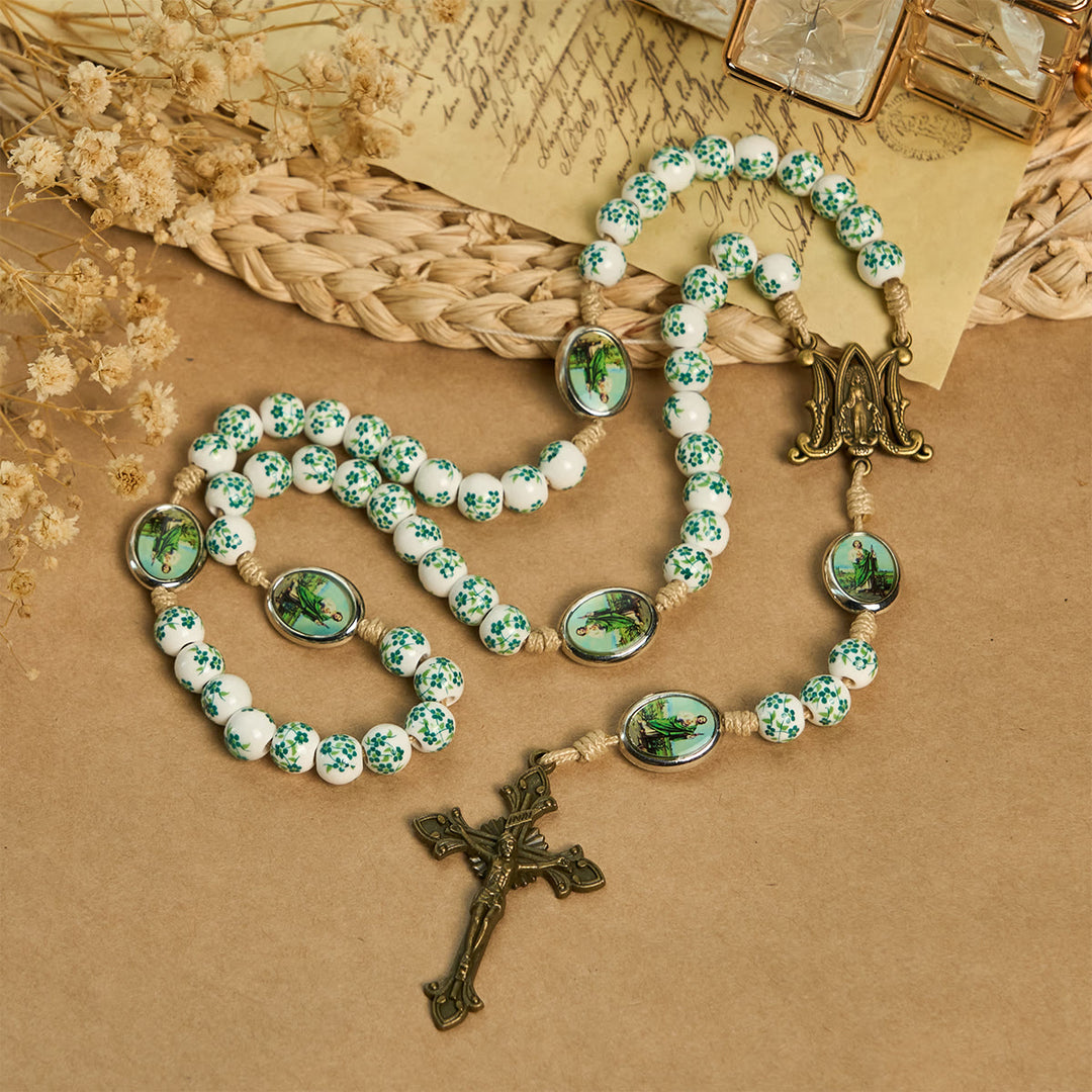 Christianartworkshop Graceful Green Floral Beads Marian Rosary with St. Jude Charm - image 4