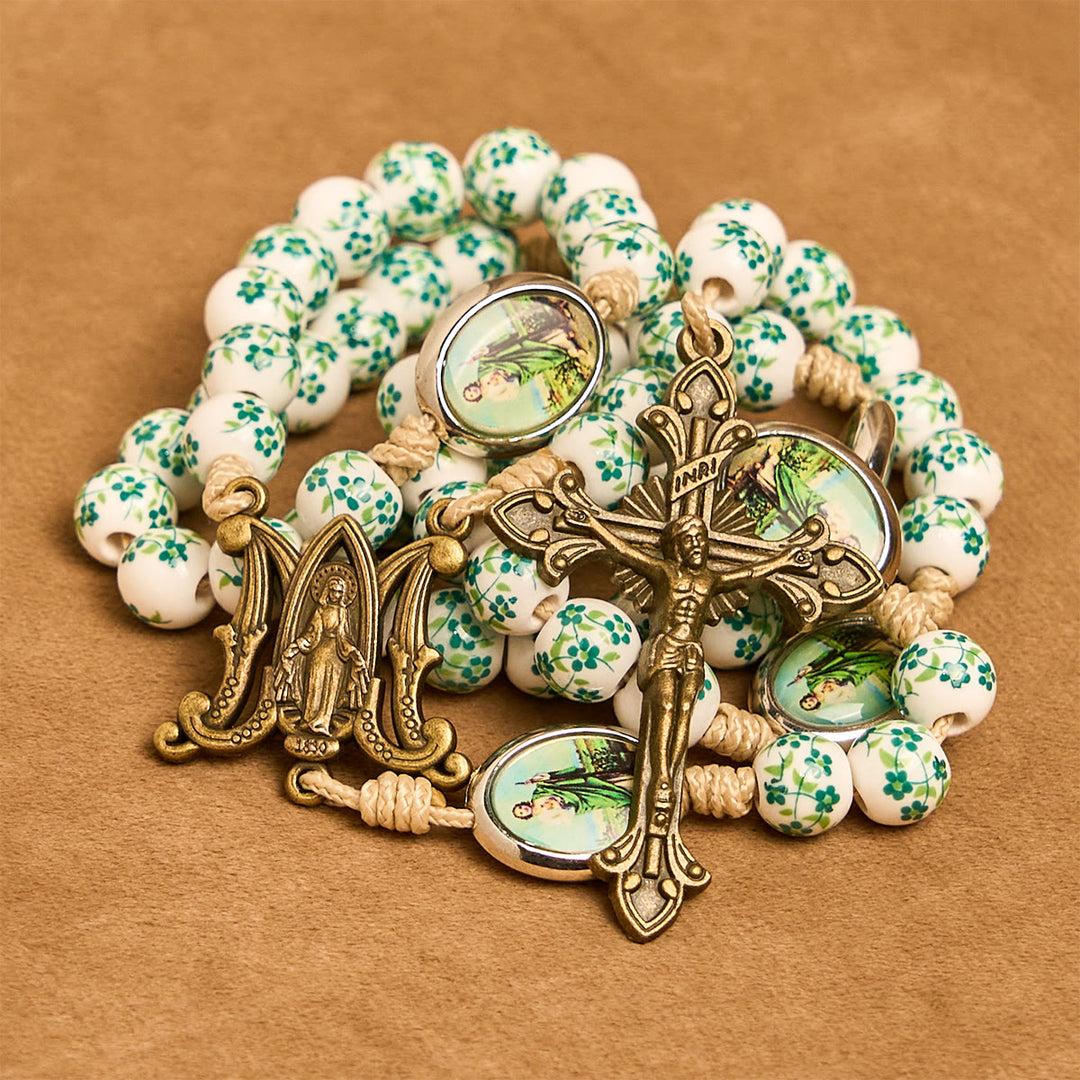 Christianartworkshop Graceful Green Floral Beads Marian Rosary with St. Jude Charm - St. Jude & Miraculous Medal - image 0