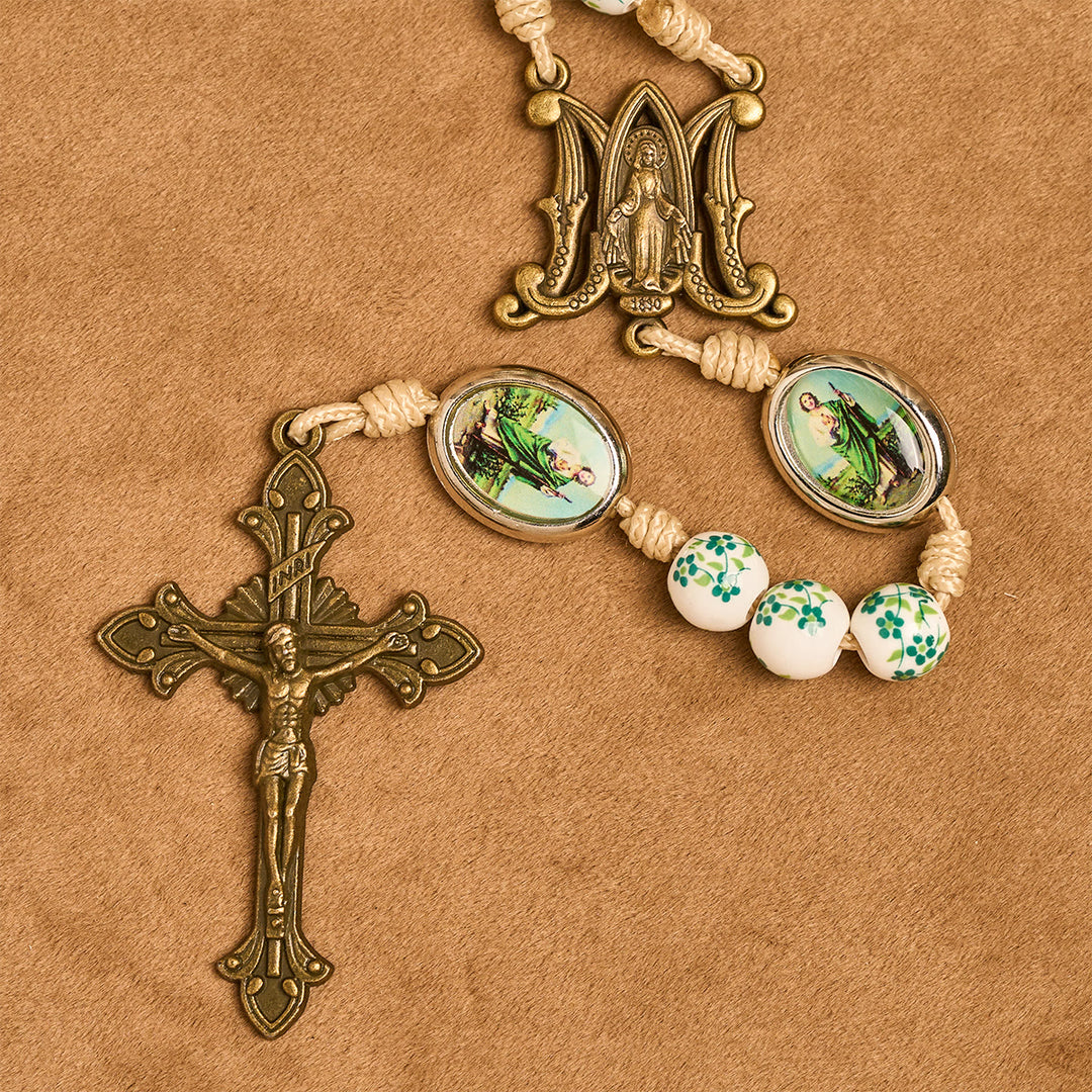 Christianartworkshop Graceful Green Floral Beads Marian Rosary with St. Jude Charm - image 8