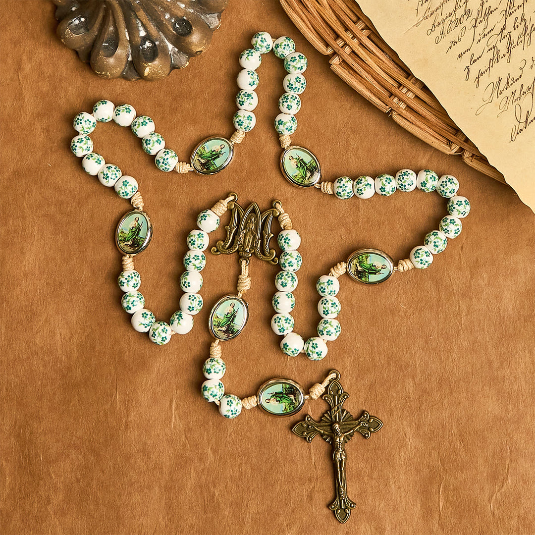 Christianartworkshop Graceful Green Floral Beads Marian Rosary with St. Jude Charm - image 5