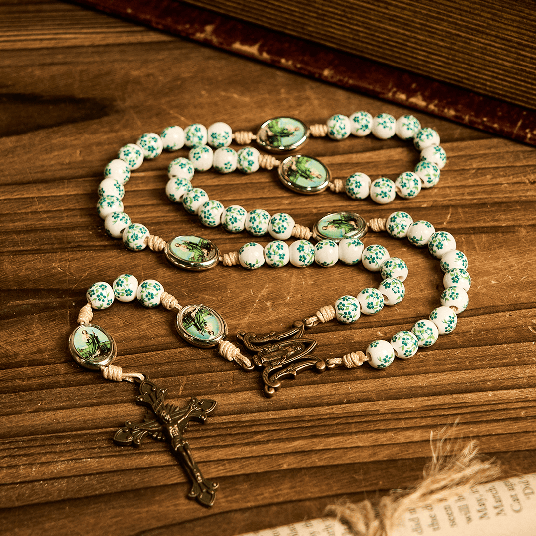 Christianartworkshop Graceful Green Floral Beads Marian Rosary with St. Jude Charm - image 2