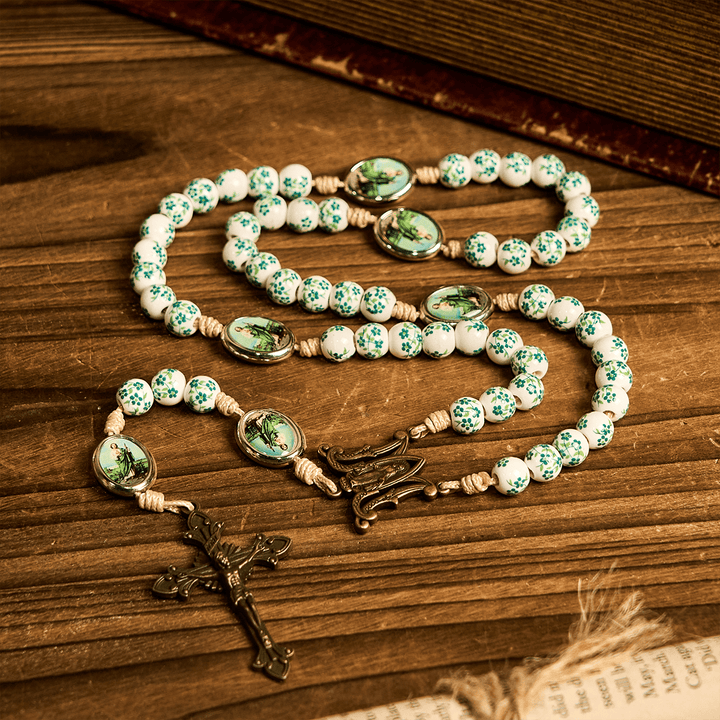 Christianartworkshop Graceful Green Floral Beads Marian Rosary with St. Jude Charm - image 2