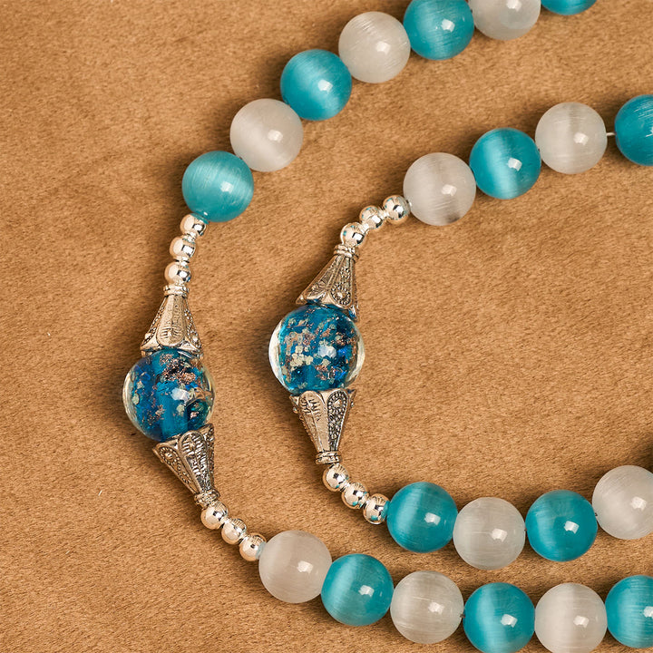 Christianartworkshop Glittering Cat's Eye Stone & Blue Star Glass Rosary with Sacred Heart - image 5