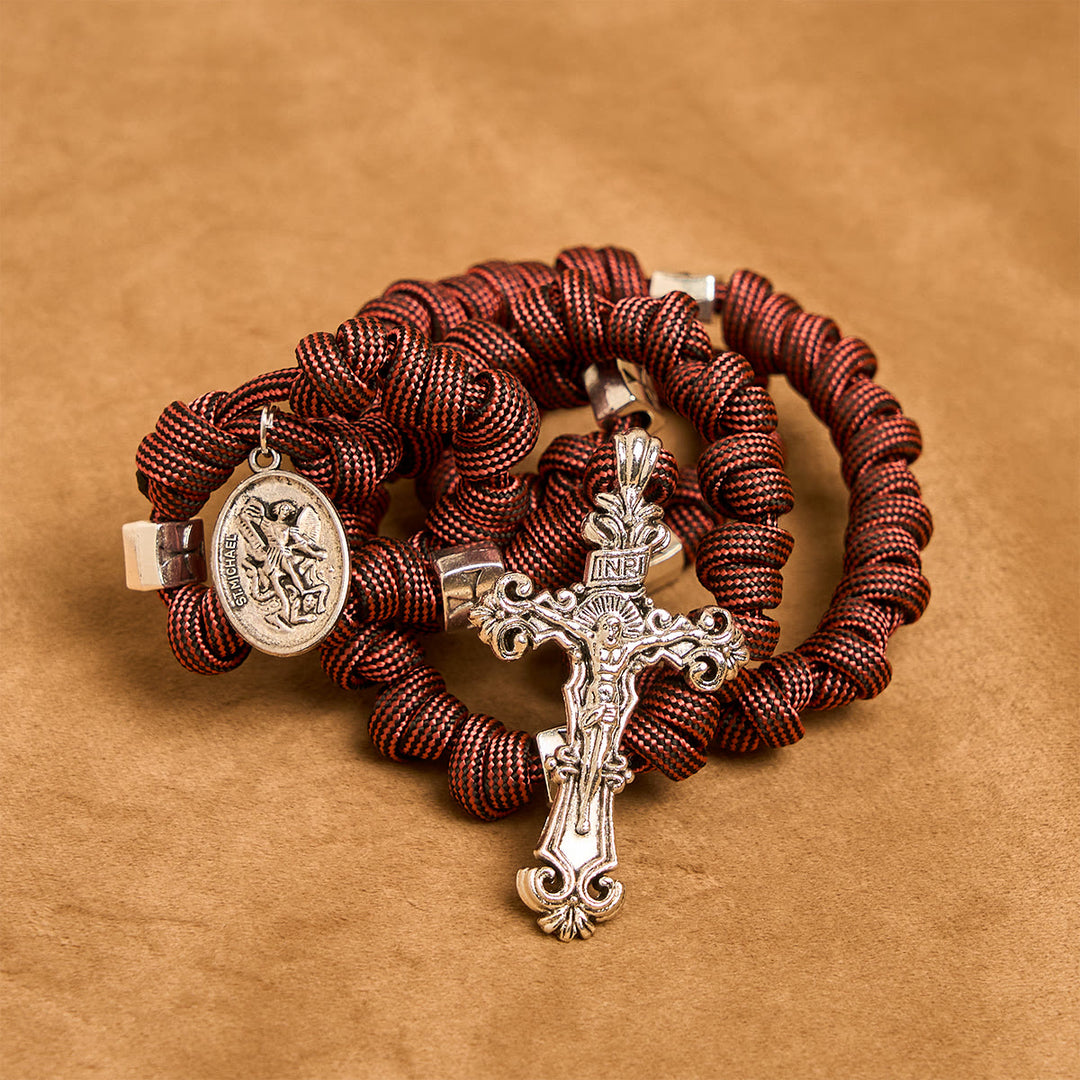 Christianartworkshop Warrior's Devotion Deep Red Paracord Rosary with St. Michael the Archangel - image 10