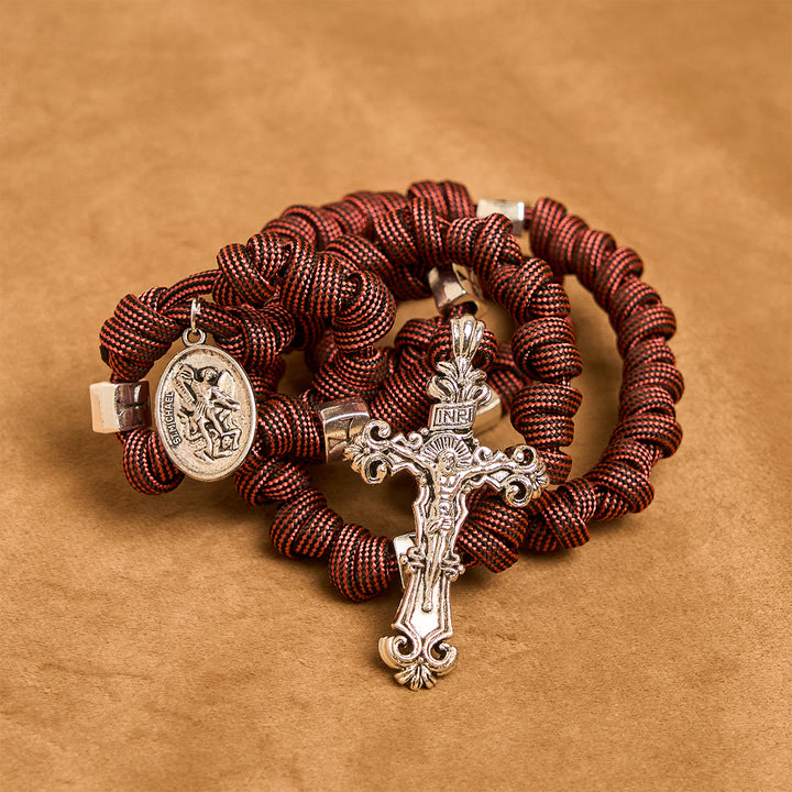 Christianartworkshop Warrior's Devotion Deep Red Paracord Rosary with St. Michael the Archangel - image 10