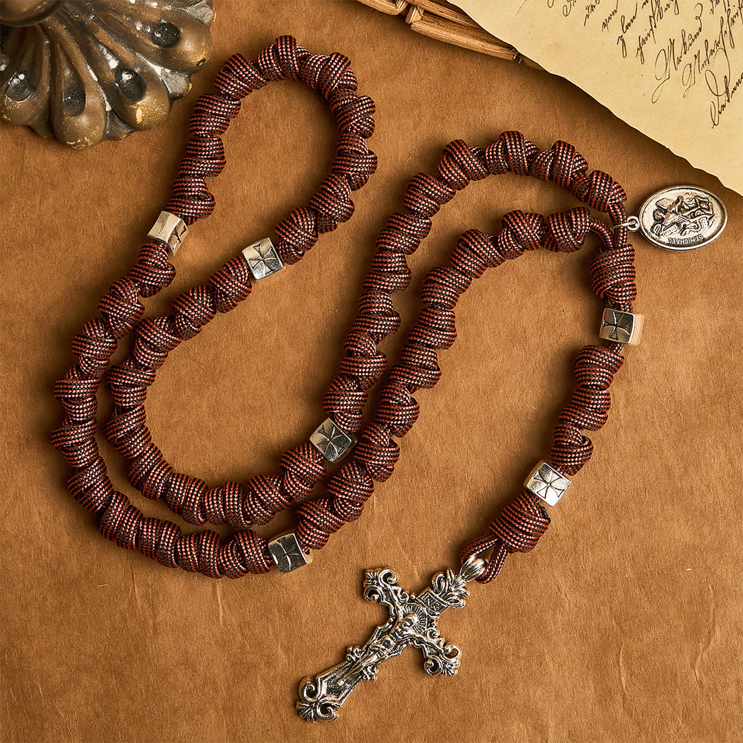 Christianartworkshop Warrior's Devotion Deep Red Paracord Rosary with St. Michael the Archangel - St. Michael the Archangel - image 0