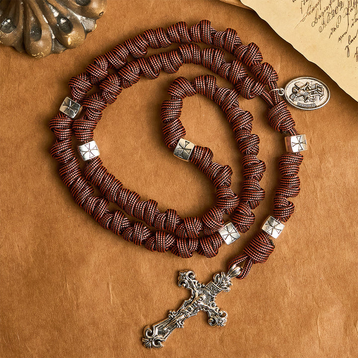 Christianartworkshop Warrior's Devotion Deep Red Paracord Rosary with St. Michael the Archangel - image 3