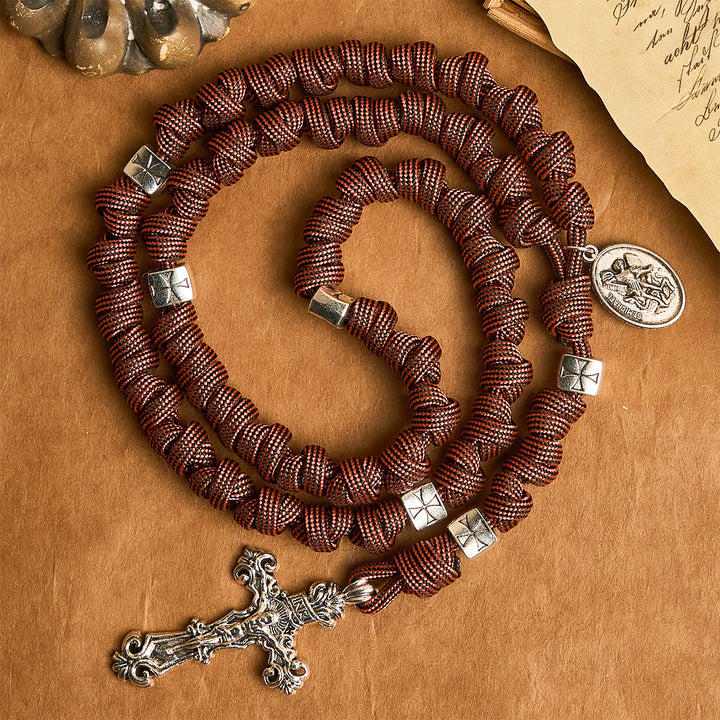Christianartworkshop Warrior's Devotion Deep Red Paracord Rosary with St. Michael the Archangel - image 4