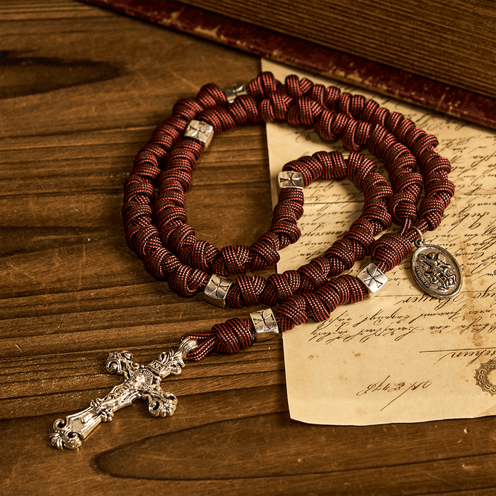 Christianartworkshop Warrior's Devotion Deep Red Paracord Rosary with St. Michael the Archangel - image 2