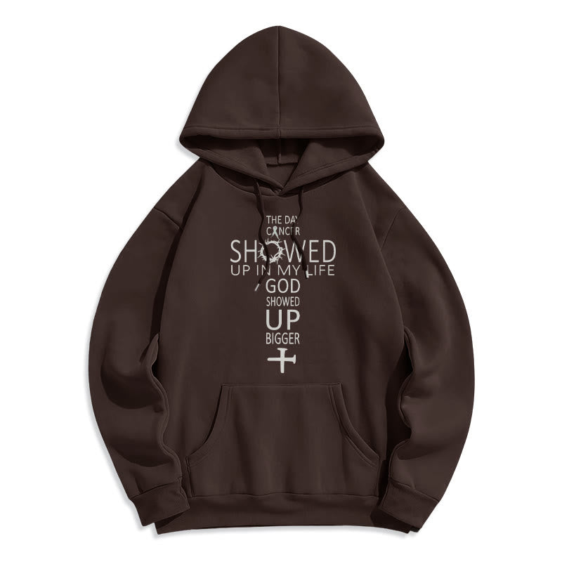 Christianartworkshop Faith - Driven God Showed Up Bigger Cancer Story Fleece Lined Polyester Hoodie - Brown - 2XL - image 4