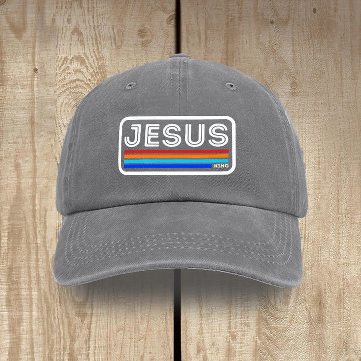 Christianartworkshop Urban Faith JESUS Graphic with Rainbow Unisex Distressed Washed Cotton Hat - Grey - image 9