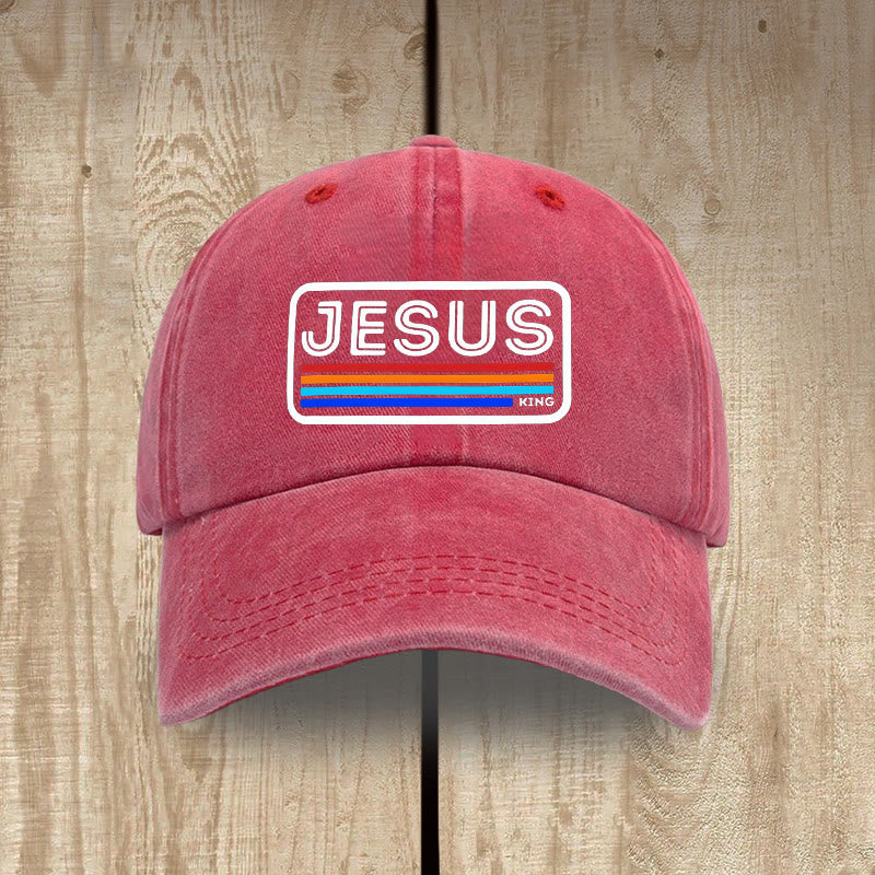 Christianartworkshop Urban Faith JESUS Graphic with Rainbow Unisex Distressed Washed Cotton Hat - Red - image 16