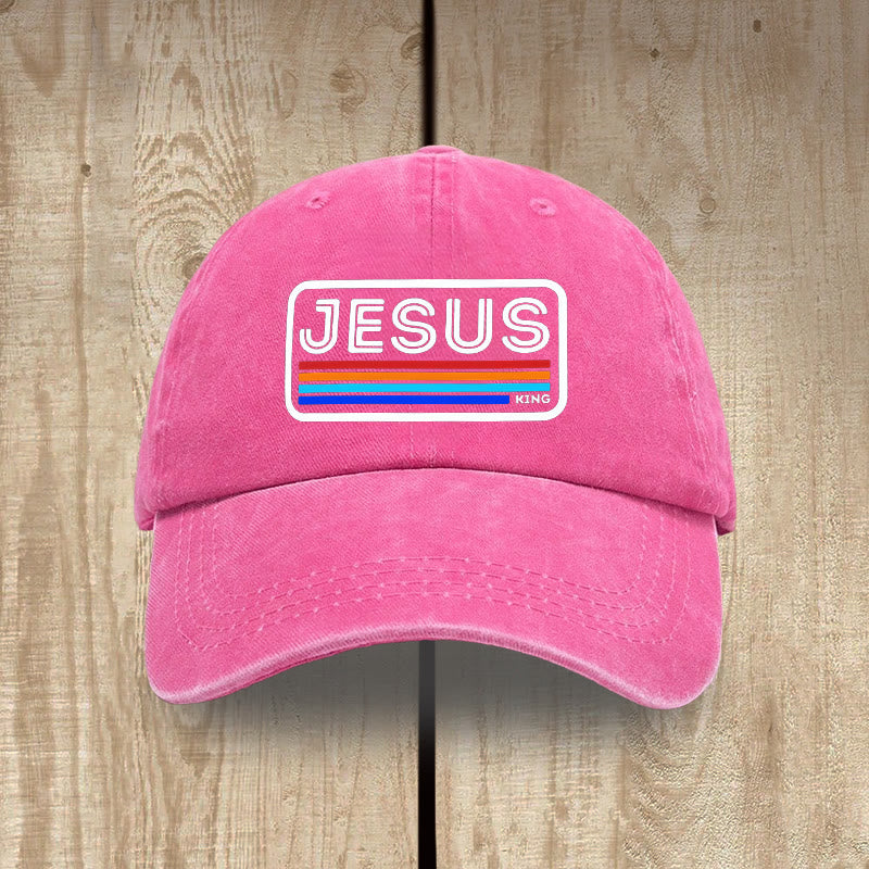 Christianartworkshop Urban Faith JESUS Graphic with Rainbow Unisex Distressed Washed Cotton Hat - Rose - image 13
