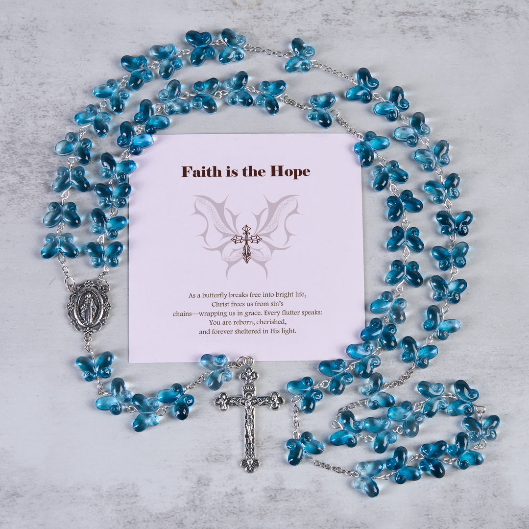 Christianartworkshop Faith is th Hope: Wings of Devotion Shimmering Blue Butterfly Prayer Bracelet, Animal Rosary - Faith is th Hope - image 0