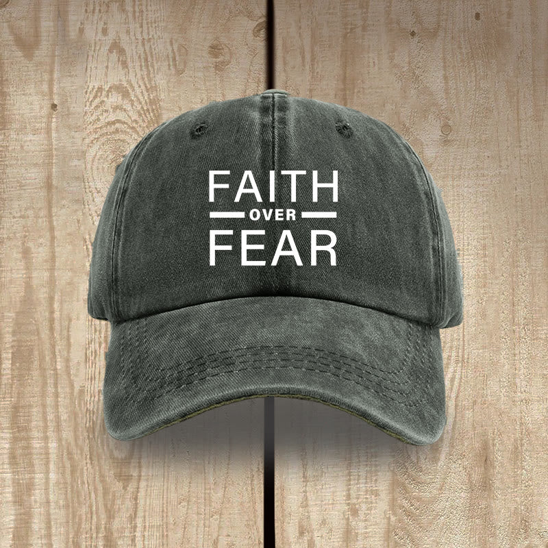 Christianartworkshop Minimalist Bold Statement Faith Over Fear Unisex Distressed Washed Cotton Hat - Army Green - image 7