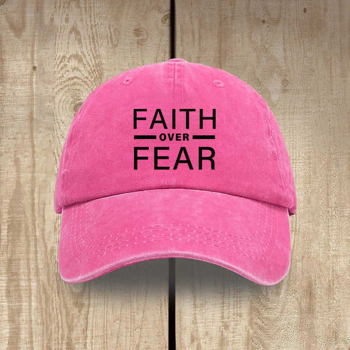 Christianartworkshop Minimalist Bold Statement Faith Over Fear Unisex Distressed Washed Cotton Hat - Rose - image 12