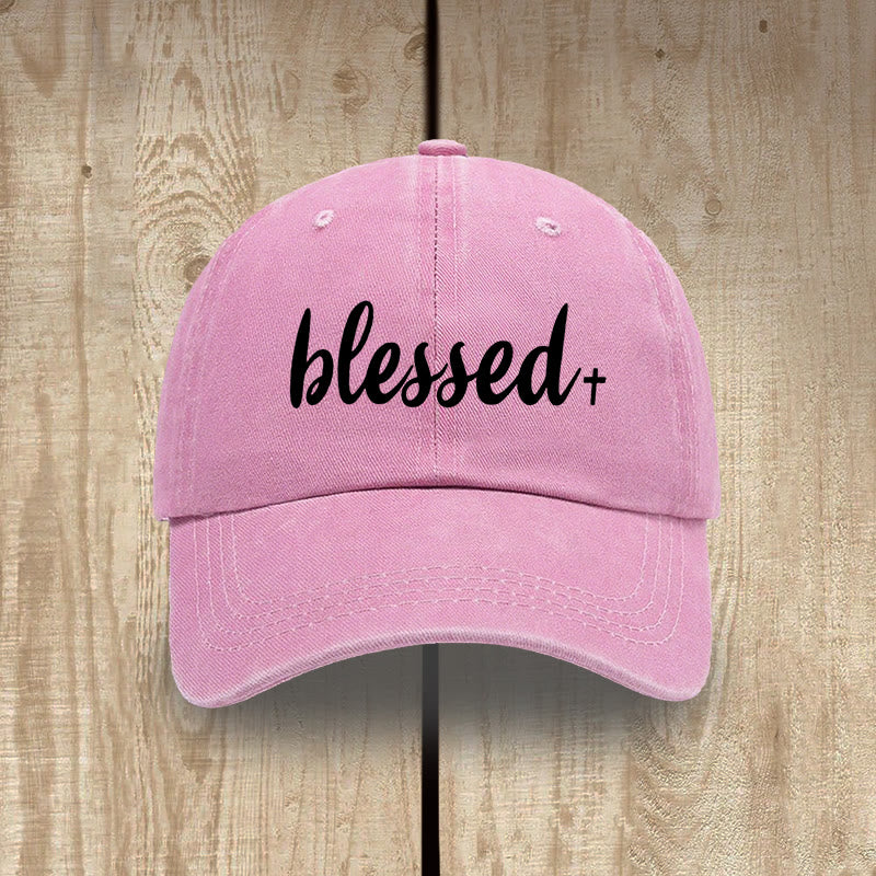 Christianartworkshop Streetwear Style Blessed Unisex Distressed Washed Cotton Hat - Pink - image 13