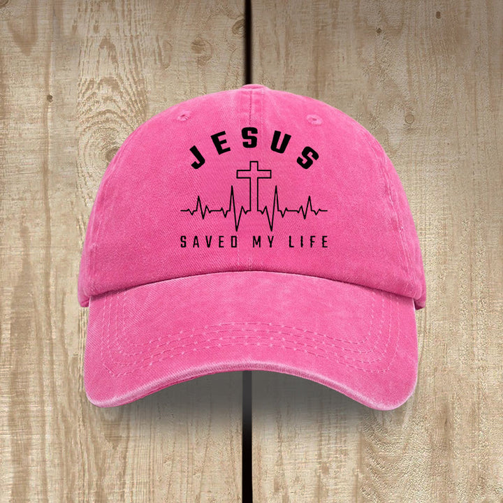 Christianartworkshop Jesus Saved My Life and Heartbeat Graphic Unisex Distressed Washed Cotton Hat - Rose - image 13