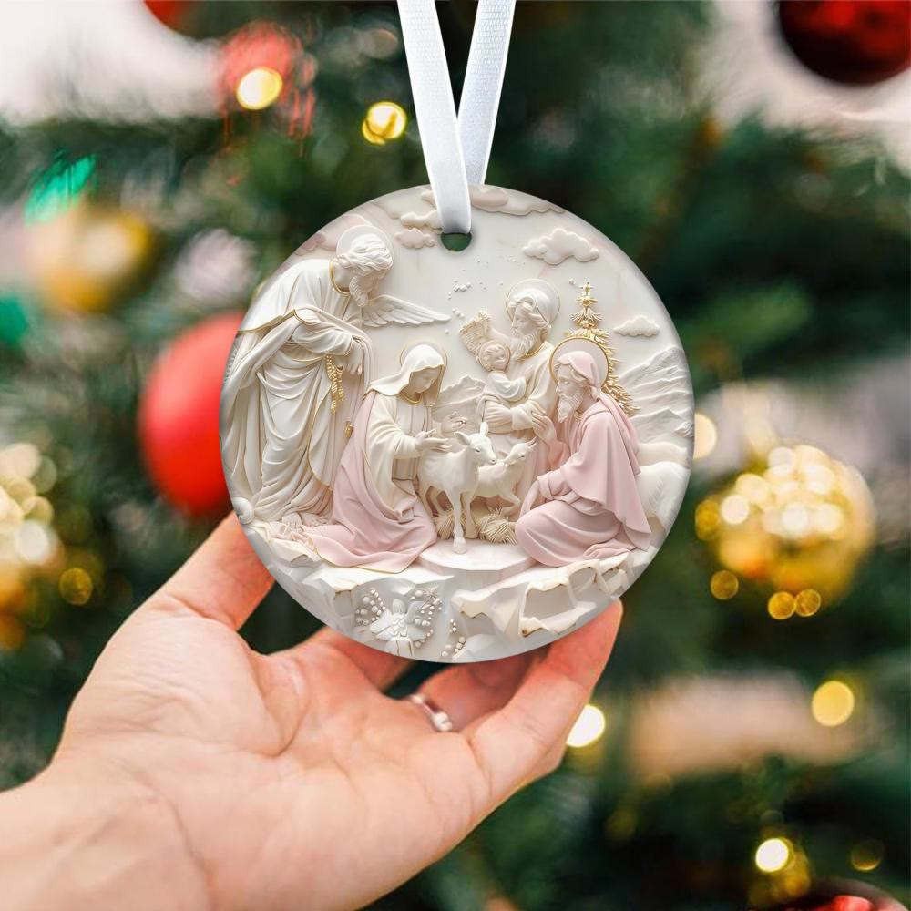 Christianartworkshop Sculptural Nativity Scene with Pastel Tones Hanging Ornaments - Ceramics - image 1