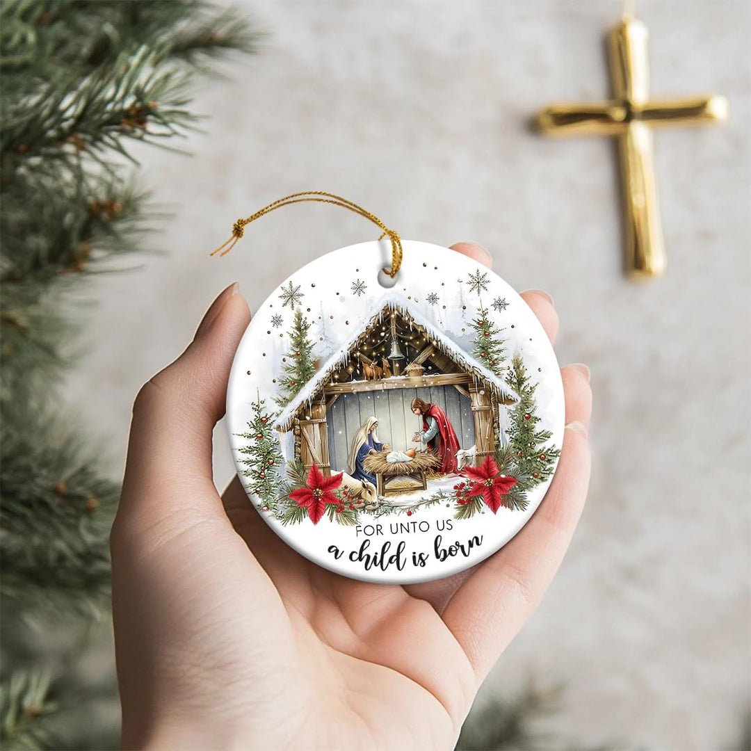 Christianartworkshop For Unto Us a Child is Born Snowy Nativity Hanging Ornaments - Ceramics - image 2