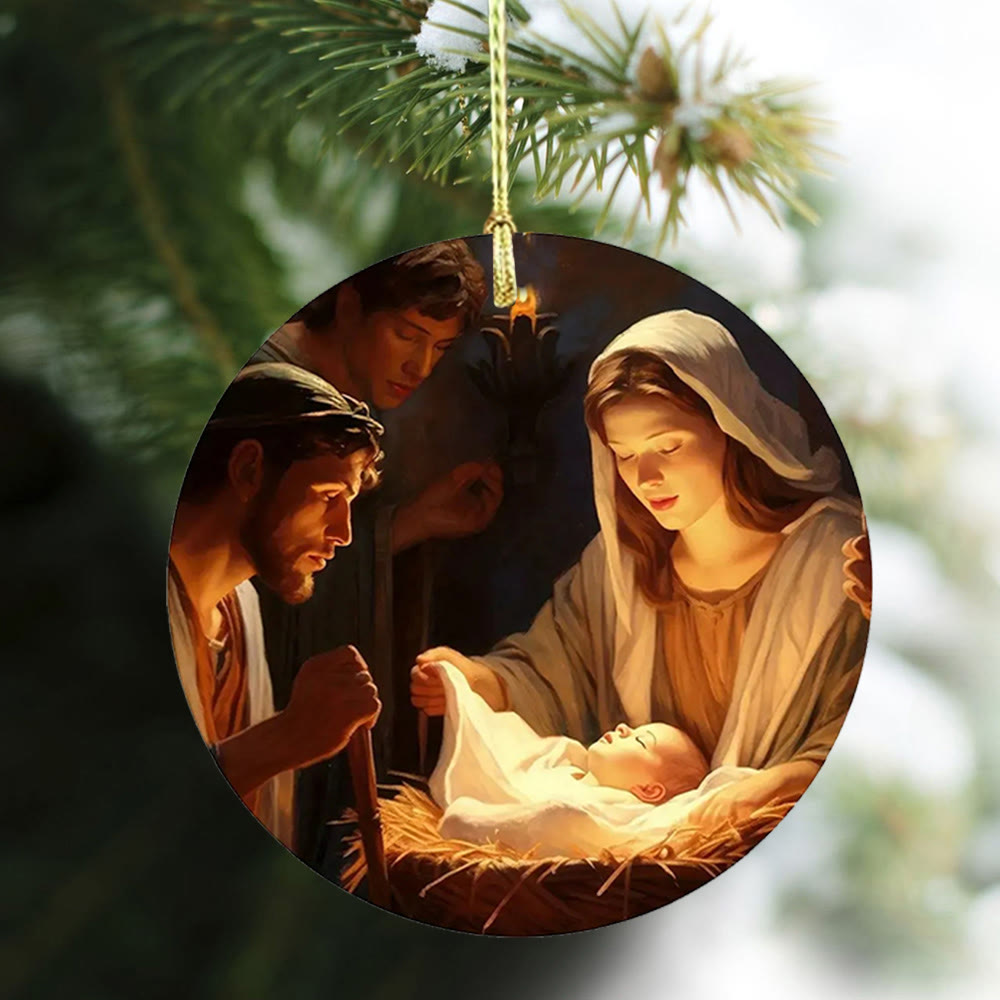 Christianartworkshop 3 Realistic Oil Painting Style Nativity Blessing Ornaments - image 4