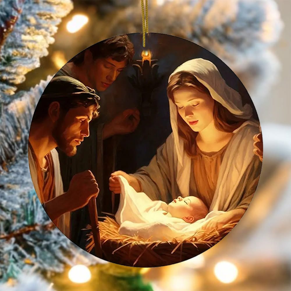 Christianartworkshop 3 Realistic Oil Painting Style Nativity Blessing Ornaments - Style 1 - Acrylic - image 1