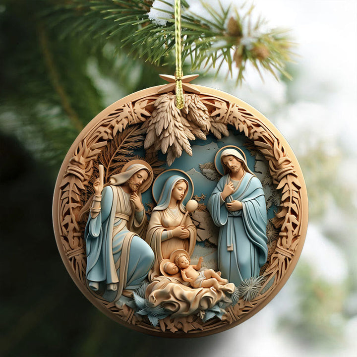 Christianartworkshop Retro Style Nativity Christmas Hanging Ornaments B - Ceramics - image 1