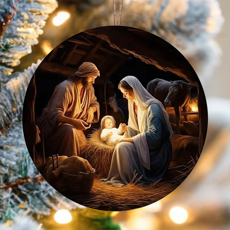 Christianartworkshop Realistic Styles Jesus Born Christmas Hanging Ornaments B - Ceramics - image 1
