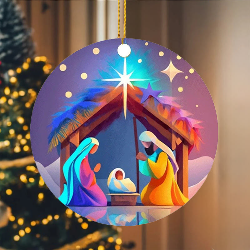 Christianartworkshop Abstract Cartoon Style Nativity Blessing Christmas Hanging Ornaments C - Ceramics - image 1