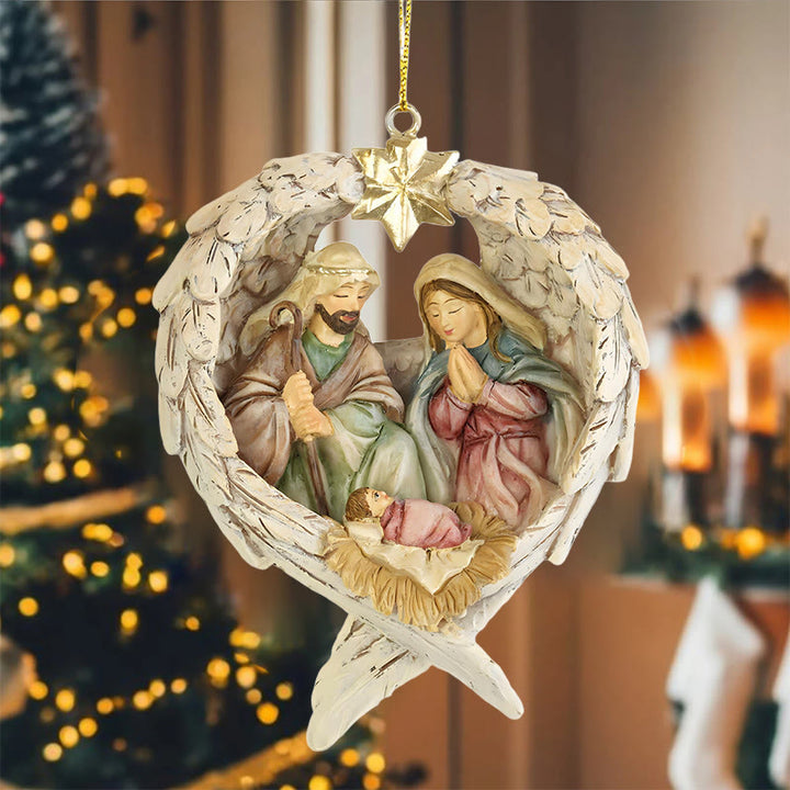 Christianartworkshop Classic Style Nativity Scene Angels Wings Star Christmas Nativity Hanging Ornaments - image 8