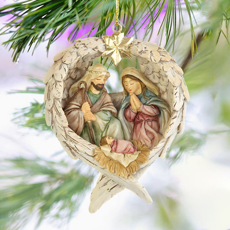 Christianartworkshop Classic Style Nativity Scene Angels Wings Star Christmas Nativity Hanging Ornaments - image 4