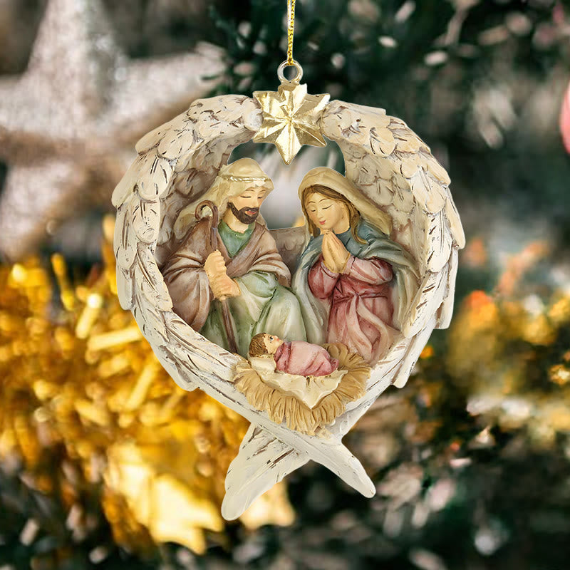 Christianartworkshop Classic Style Nativity Scene Angels Wings Star Christmas Nativity Hanging Ornaments - image 1