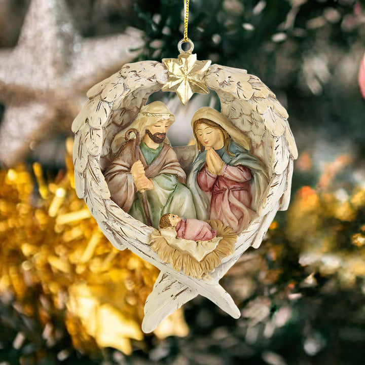Christianartworkshop Classic Style Nativity Scene Angels Wings Star Christmas Nativity Hanging Ornaments - image 1