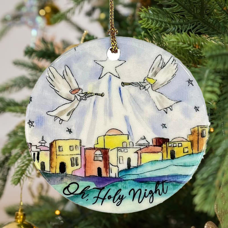 Christianartworkshop Colored Style Oh Holy Night Angels Star Christmas Nativity Hanging Ornaments - Ceramics - image 1