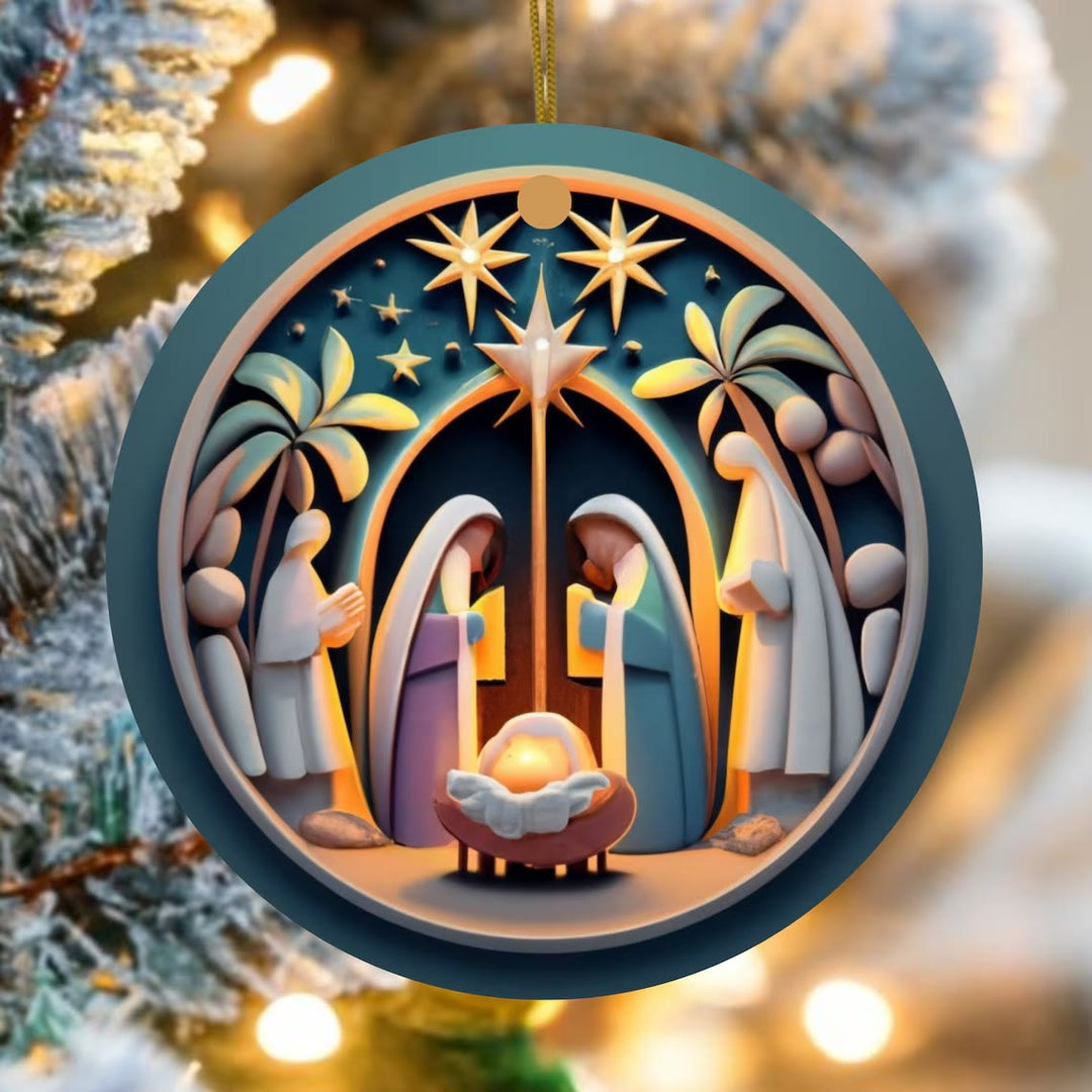 Christianartworkshop Abstract Cartoon Style Colorful Nativity Christmas Hanging Ornaments B - Ceramics - image 0