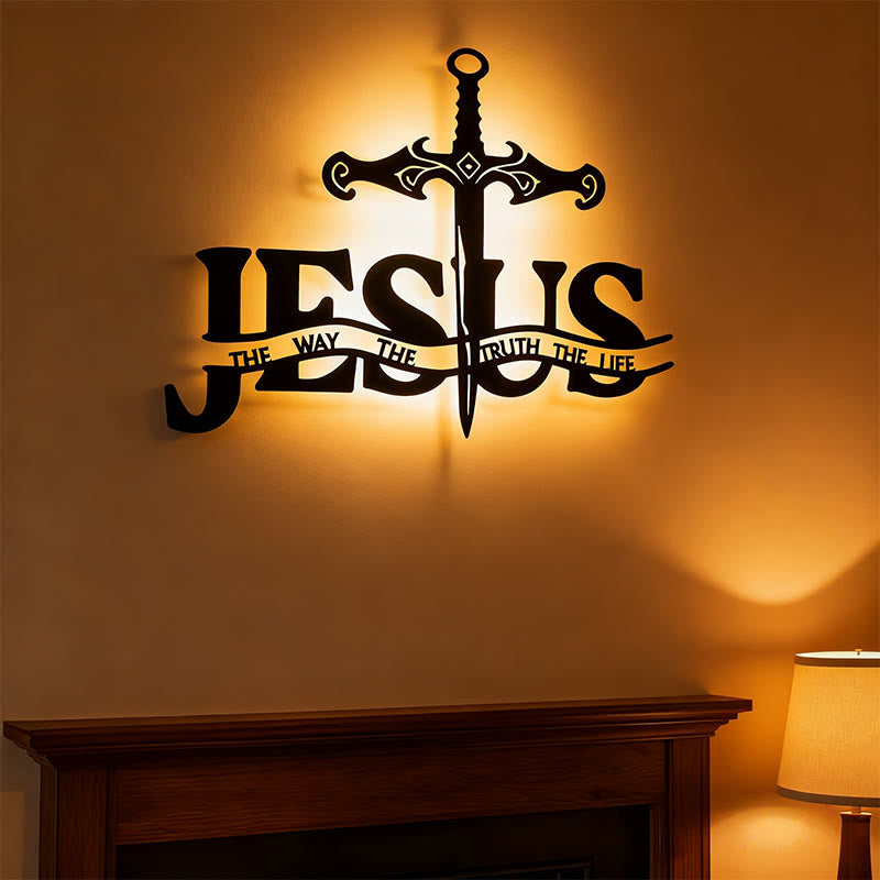 Christianartworkshop Black Iron JESUS The Way Truth Life Sword Metal Wall Decor - Black - 11.30"*15.74"/28.7*40cm - image 1