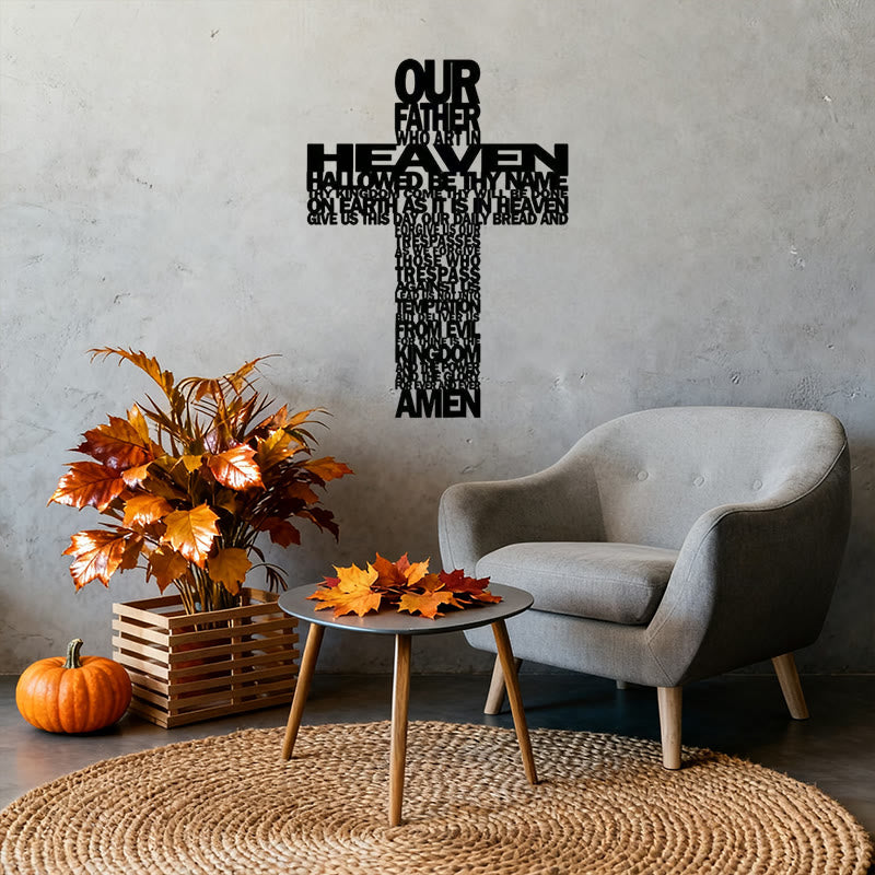 Christianartworkshop Textured Lord's Prayer Cross Metal Wall Decor with Biblical Phrases - image 3